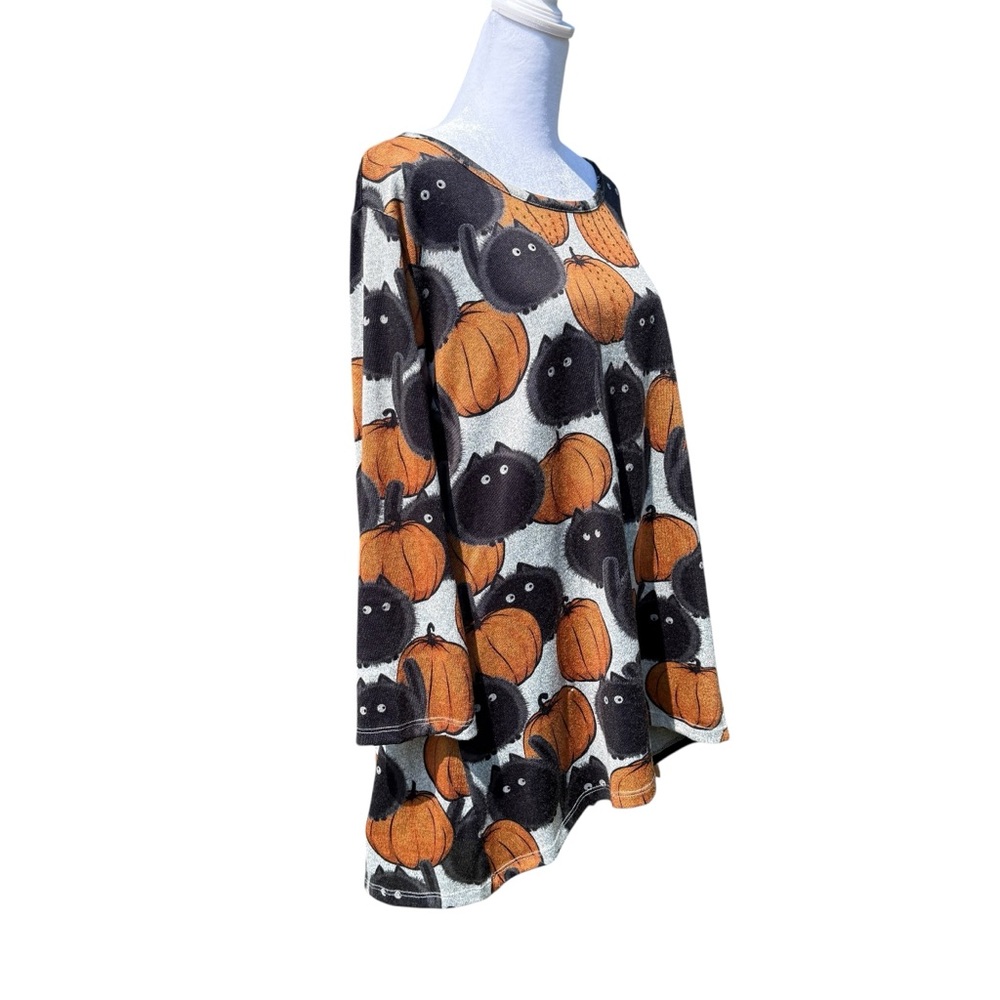Clover Pine Black Cat Pumpkin Tunic Top Womens XXL Fall Cozy Sweater Plus Size - Picture 2 of 9